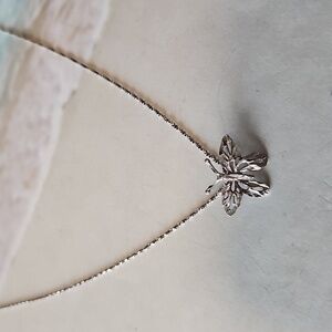 #152 Butterfly Necklace In Diamond Cut 925 Sterling Silver With Serpentine Chain